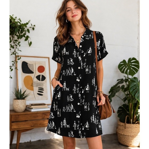 Dresses & Skirts - VTG DAVID DART Womens Dress M Retro Whimsical People Dogs Figural Artsy Teacher